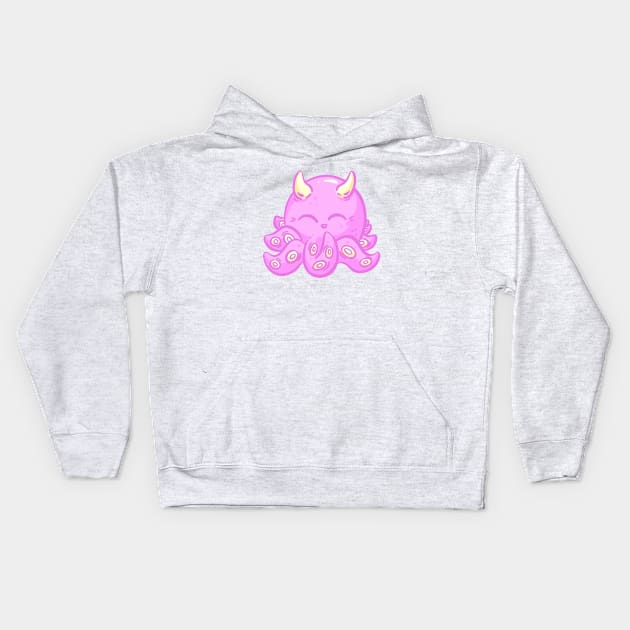 Cute Kawaii Octopus Monster Creature Pink Giggles Kids Hoodie by Squeeb Creative